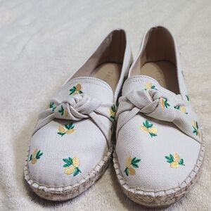Talbots Lemon Embroidered Espadrille Flats Izzy Lemon Knotted Canvas Espadrilles